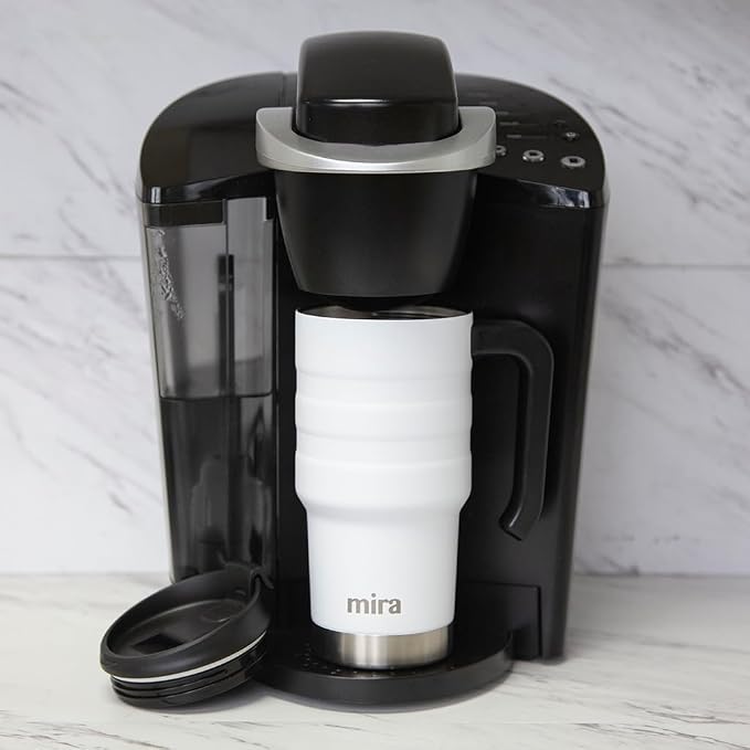 MIRA 20 oz Insulated Travel Mug - Stainless Steel Coffee Cup with Spill-Proof Flip Lid & Handle - Hot/Cold Car Tumbler - Sand