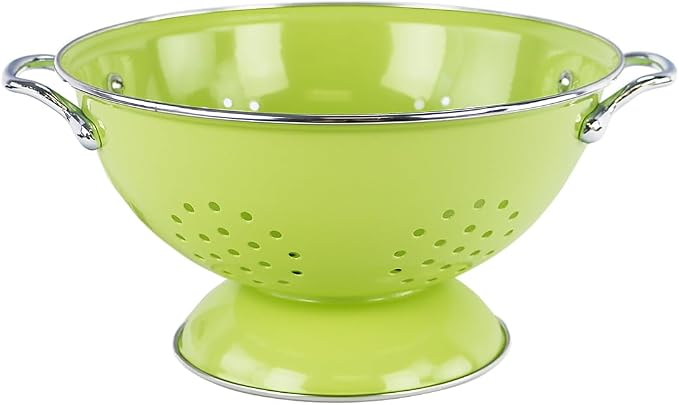 Reston Lloyd, 3 Quart Powder Coated Steel Kitchen Strainer Basket for draining Pasta, Vegetable and Fruit, Chrome Handles and Wide Stable Base, Lime