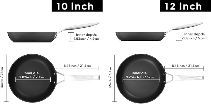 MsMk 10 inch and 12 inch Non Stick Frying Pan Set, PFOA & PTFE & PFAS Free | Non Toxic, Even Heating, Easy Clean, Dishwasher & Oven Safe, suitable for gas & electric & induction stoves, Stainless Steel