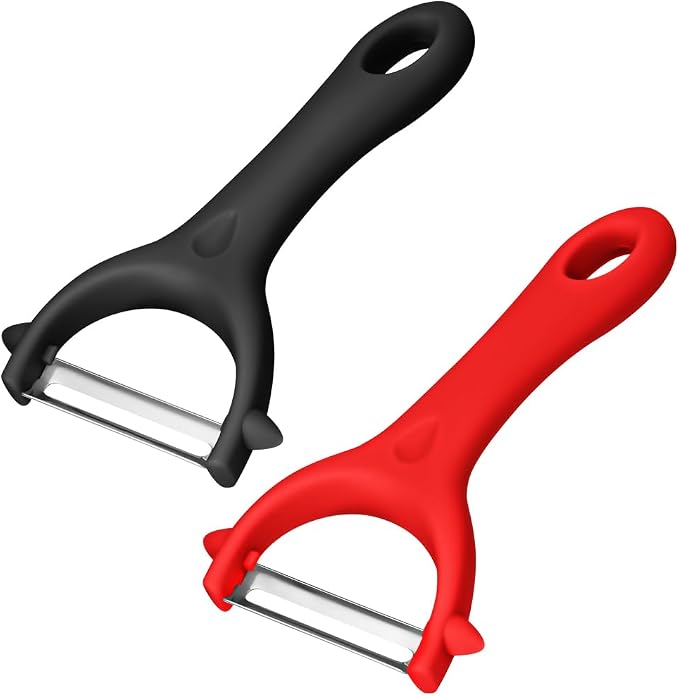 AUAUY 2Pcs Potato Peeler, Y-Shaped Swivel Vegetable Peeler, Black+Red | Fruit Peeler for Kitchen, Non-Slip Y Peeler, Ergonomic Handle Sharp Blade Stainless Steel Peeler, Veggie Peelers for Kitchen