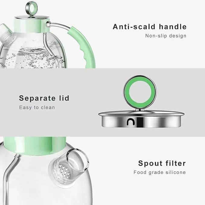 ASCOT Electric Kettle, Glass Electric Tea Kettle Gifts for Men/Women/Family 1.5L 1500W Borosilicate Glass Tea Heater, with Auto Shut-Off and Boil-Dry Protection (Green)