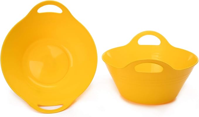Mintra Home Plastic Bowls with Handles (1.8L Medium 2pk, Yellow)