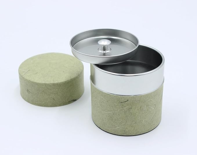 Japanese Pokkan Matcha Coffee Spice Tea Tin Canister Washi Paper Storage with Lid 3.89 oz Capacity (Unryugami Green, S)