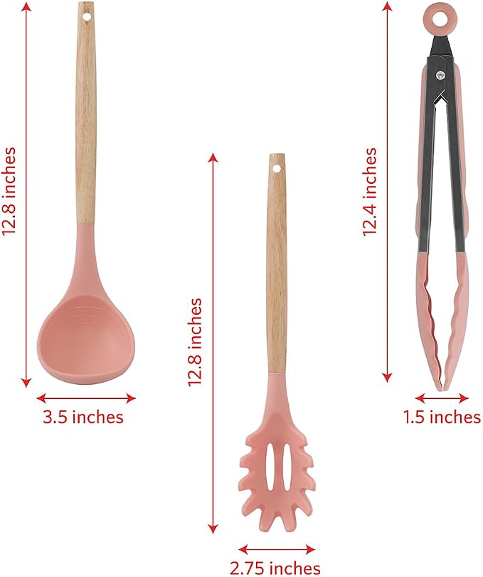 Glad Silicone Kitchen Utensils Set, 8pcs - Nonstick Cooking Tools with Wooden Handles and Utensil Holder - Spatula Set with Turner, Ladle, Spoons, Tongs, and Spaghetti Server - Rust