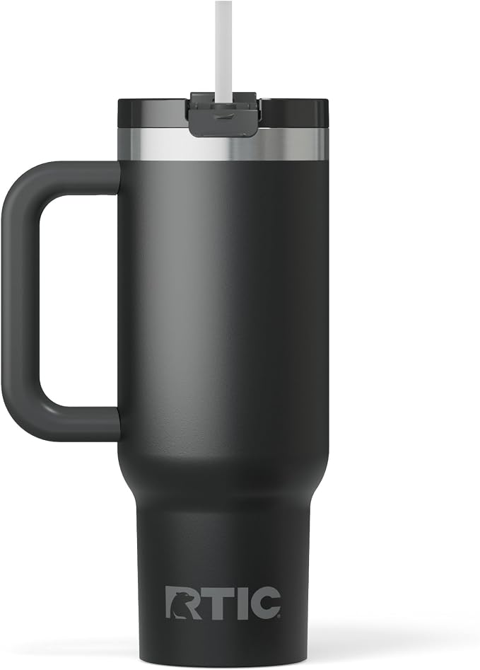 RTIC 30oz Road Trip Tumbler, Insulated, Ceramic Lined, Black | with Lid, Handle and Straw, Stainless Steel Metal Cup, Portable for Hot and Cold Drinks, Coffee, Car, Camping, Travel
