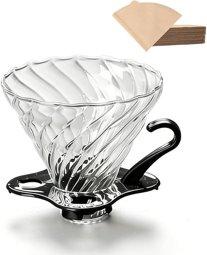T-mark Glass Coffee Dripper/Filter Cup，Size02（1-4Cups） | Slow Brewing Glass Pour Over Coffee Maker,Home&Offices,Travel