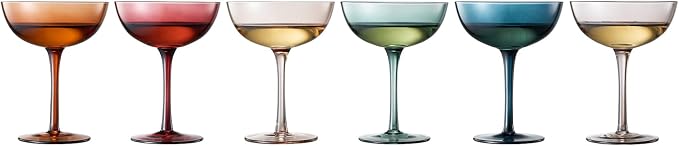 Beautiful Colored Martini, Champagne & Cocktail Luxury Coupe Glasses | Set of 6 | Crystal 6 6oz - Stemmed Goblet Drinking Cups, Color Gift Set - Her, Wife & Mom - Colorful Drinkware - Water, Wine