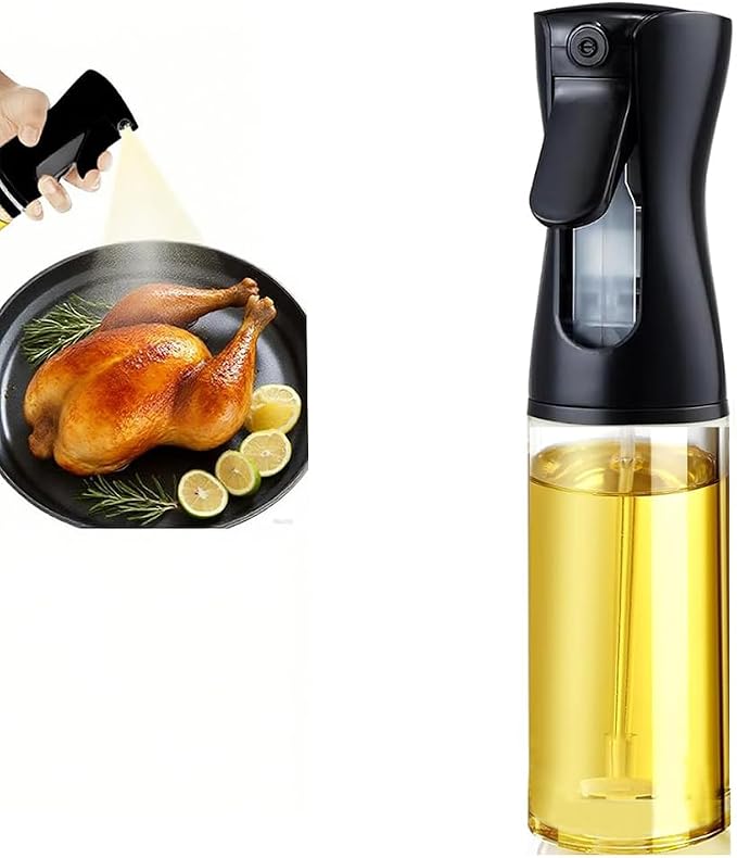 Olive Oil Sprayer for Cooking, 220ml Glass Oil Dispenser | Kitchen Gadgets, Food Grade Premium Spray Bottle, Continuous Spray with Portion Control, for Salad, Frying, BBQ