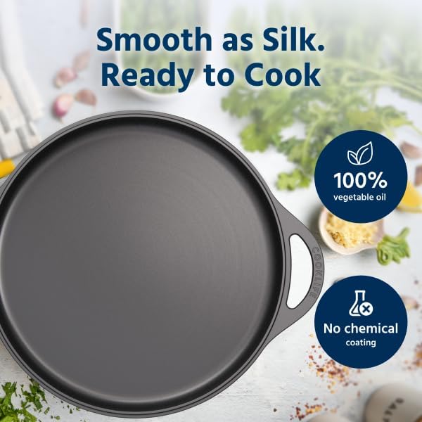 12inch Lightweight Pre-Seasoned Cast Iron Griddle Smooth Grill Pan | Non-Stick Polished Flat Pan Use with an Oven, Stove, Grill, or Campfire, Handcrafted, PFAS-Free, Non-Toxic, Easy to Clean