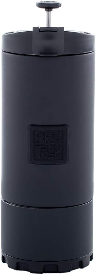 BruTrek | OVRLNDR Travel French Press | 24 fl.oz Drinkable Lid | Black | Capacity, Double Wall Vacuum Insulated, Easy To Clean Removable Bottom, No Spill Lid, On The Go Coffee Brewing (Obsidian)