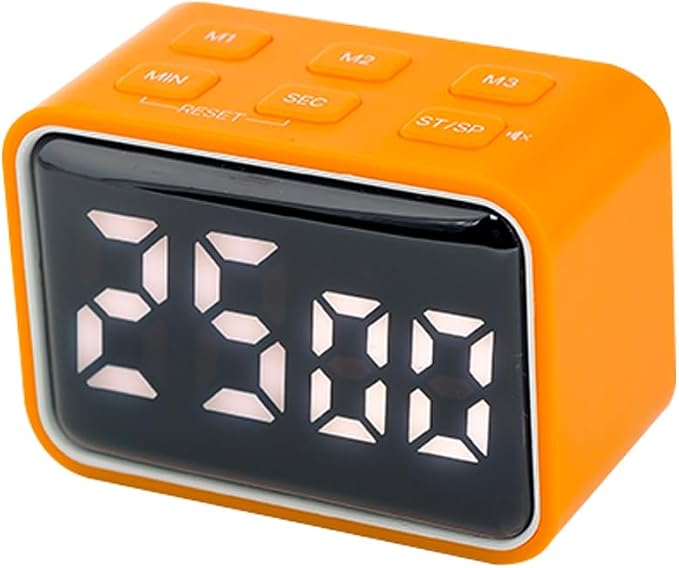 Digital Mini Timer Rechargeable, ON/Off Led Display Count Down/Up, 3 Preset Memory Times Loud Alarm Desk Timer for Kids Classroom Office Kitchen Cooking, Orange