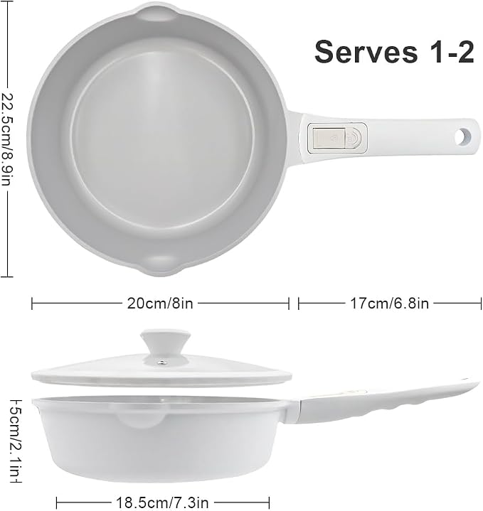 AIKENBBKK Small Egg Frying Pan Nonstick, 8 Inch Ceramic Skillet, Non Stick Omelette Pan, Non Toxic Pans for Cooking, Induction Cookware, Compatible with All Stoves, Detachable Handle, Oven Safe, White