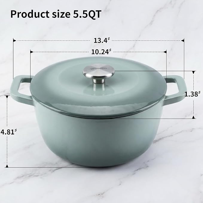 5.5QT Enameled Cast Iron Dutch Oven,Concave Self-Basting Lid,Green | Versatile,heavy-duty Large Dutch oven,PFAS-free,oven safe to 500°F,sourdough,braising/stews/roasting,Housewarming Gift(Jade)