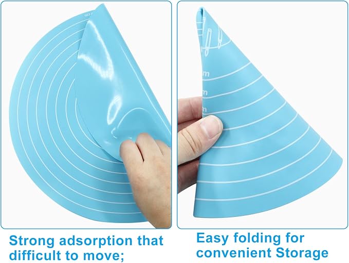 Hitefu 12 Inch Round Silicone Cake Mat, Blue | Silicone Baking Mat, With Measurement, For Cake Turntable, For Rolling Dough