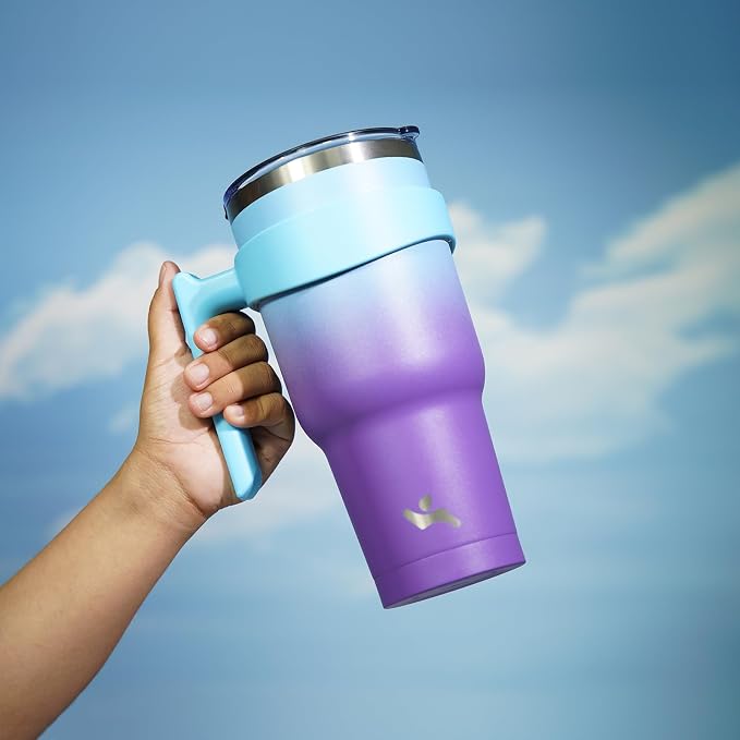 Konokyo 40 oz Tumbler with Handle and Straw, Insulated Travel Mug | Ocean Dream; BPA-free, leak-proof tumbler with 2 lids, 2 straws, cup holder fit for coffee, office, travel & daily use