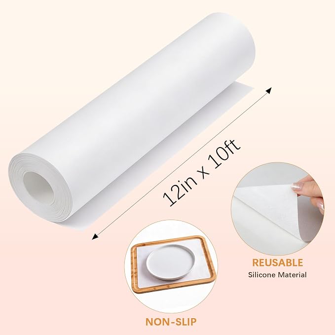 Silicone Baking Mat Roll -12IN x 10FT Non Stick Heat Resistant Food Grade Baking Mats, No Slip Reusable Freeze Dryer Mat,Pastry Mat,Countertop Protector Mat, Washable Oil-Proof Refrigerator Liners