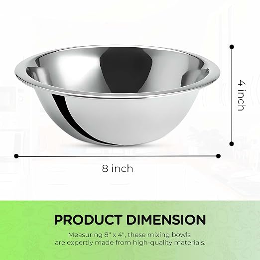 OCS Parts 1.5 Quart Mixing Bowl | 8-Inch Stainless Steel Professional Grade Flat Base Mixing Bowls for Home and Commercial Kitchens | Dishwasher Safe