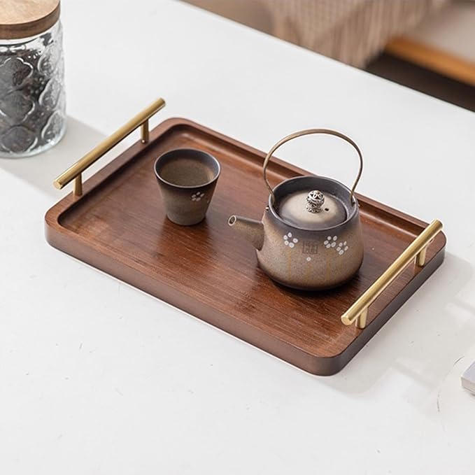 XZHXFX Bamboo Serving Tray with Gold Handles,Small | Food Tray for Breakfast,Coffee Table,Dinner & Bar, Decorative Tray for Kitchen, Bedroom