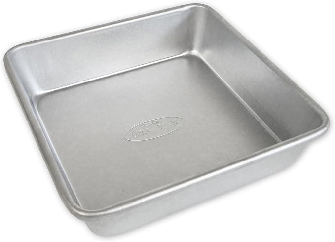 USA Pan Bare Bakeware Traditional Aluminized Steel Uncoated Square Cake Pan, Made without nonstick coating, 8 x 8-Inch
