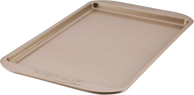 Farberware Nonstick Bakeware 10 x 15" Cookie Pan, Metal Baking Pan, Mocha | Premium Nonstick 10x15 Baking Sheet & Sheet Pan For Cookies, Roasting, Easy Cleanup, Oven Safe to 450F