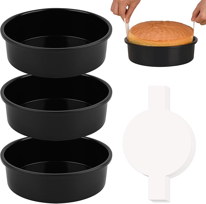 HUAKENER 6 Inch Cake Pan, 6" Round Cake Pan with Parchment Paper | Set of 3 Round Cake Pans with 100 Pieces Parchment Paper, Non-stick Cake Baking Pans, Dishwasher Safe