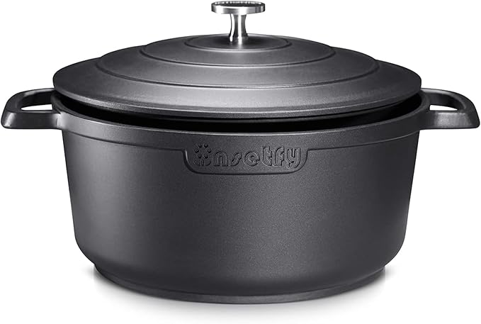 Nonstick Dutch Oven Pot with Lid-5 QT Cast Aluminum Oven Pot with Two Handles Lightweight for Bread Baking Braising and Roasting(Black)