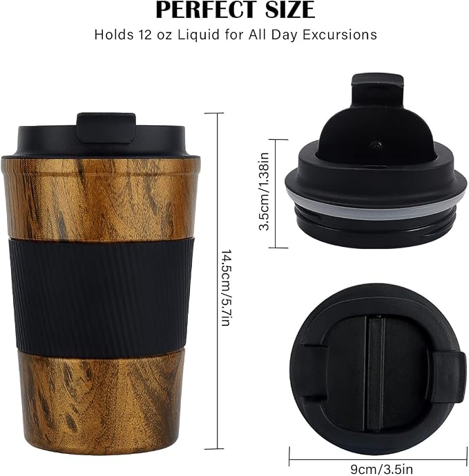 CS COSDDI 12 oz Coffee mug - Stainless Steel Coffee Cup with Leakproof Lid | Stainless Steel Double-wall insulation, 6-Hour Heat Retention, 360°Leak proof, BPA-free, Reusable And To Go Coffee Mug