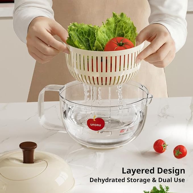 Salad Spinner- Wash, Spin & Dry Salad Greens, Fruits & Vegetables，Lettuce Spinners With Vegetable Washing Basket, Fruit Washing Bowl (Green)
