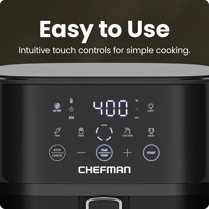 Chefman Air Fryer – 6 QT Compact Airfryer for Quick & Easy Meals, Features Hi-Fry Technology for Extra Crisp, Easy-View Window, Touch Controls with 4 Presets, Nonstick & Dishwasher Safe Basket - Black