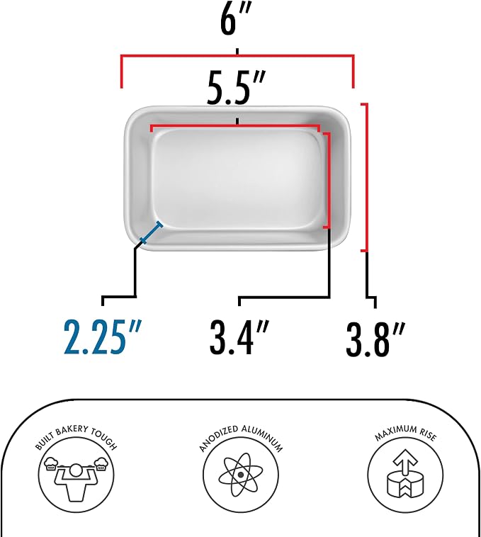 Fat Daddio's BP-5640-2PK Anodized Aluminum Bread Loaf Pan, 5.5 x 3.125 x 2.375 inch, Set of 2