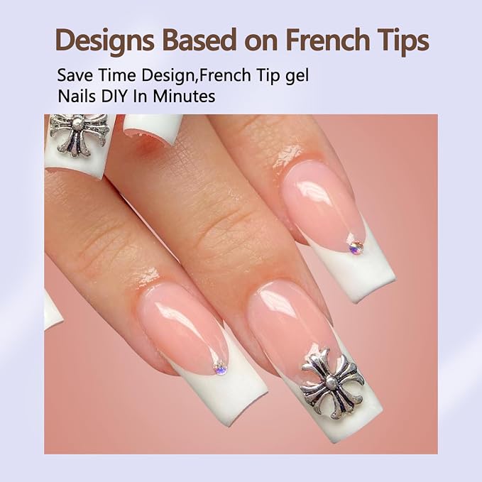 Misssix 240Pcs French Tip Press on Nail Long Square Gel Fake Nails Pink | No Need to File Tips Pre-lasting, White French Nail Tips for Nail Art DIY 15 Sizes