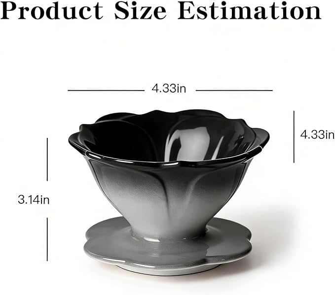 Premium Ceramic Pour Over Coffee Dripper，Includes 40pcs Coffee Filter Papers, suitable for home and travel, Flower Petal Dripper（Gradient Black） (Gradient Black)
