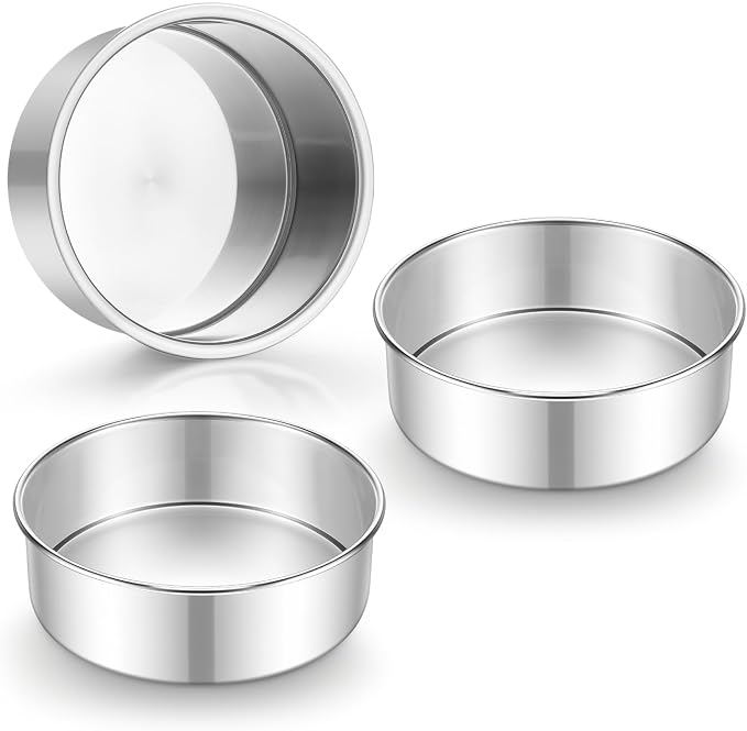 E-far 5 Inch Cake Pan Set of 3, Stainless Steel Small Round Baking Pans Tins for Layer Smash Birthday Cakes, Dishwasher & Oven Safe, Healthy & Non-toxic, Leak Proof & Mirror Polished
