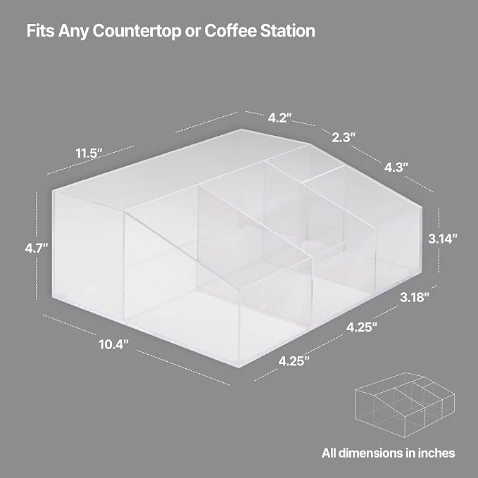 Acrylic Coffee Bar Station, Countertop Snack Tea Organizer & Condiment Tray | Syrup, Creamer, Sugar Packets & Tea Bags