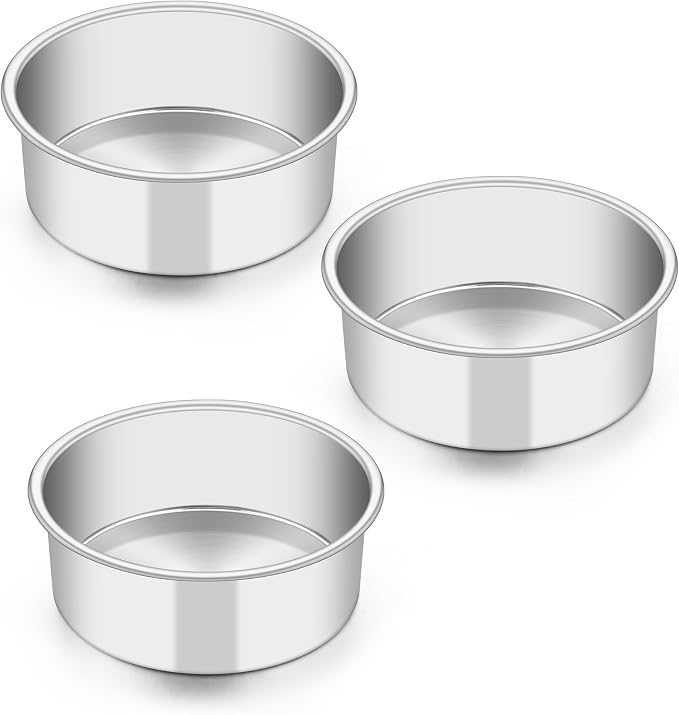 TeamFar 5 Inch Cake Pan Set of 3, Stainless Steel Small Layer Cake Pans Tin | Round Bakeware for Birthday Wedding Party, Non-Toxic & Healthy, Mirror Finish & Dishwasher Safe