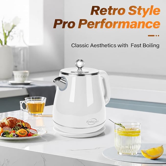 Electric Kettle 1.8L, Pearl White | Retro, 1350W Fast Boil, Stainless Steel Interior, BPA Free, Automatic Shut Off