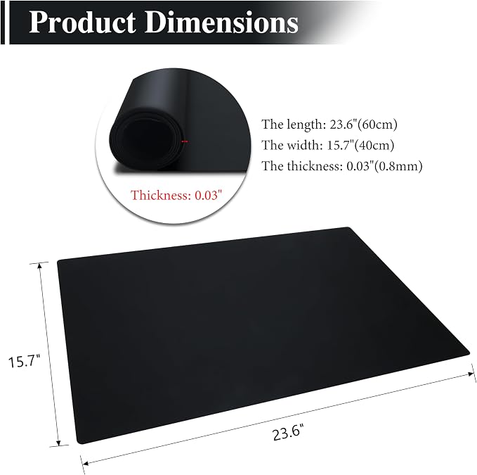 Large Silicone Craft Mats, YACEYACE 2Pcs 24"x 16" Large | Silicone Table Mat, Black Mat for Jewelry,Heat Resistant, Kitchen Counter