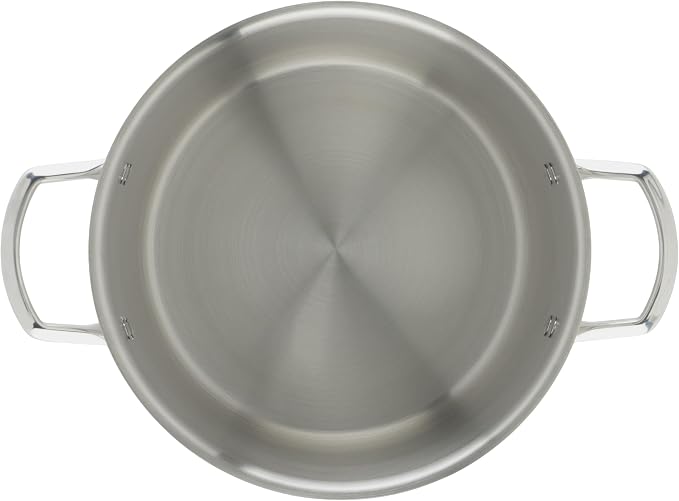 WINCO Tri-Ply Stock Pot, 8-quart, Silver | Dishwasher safe, Triple-riveted handles, Dripless pouring, Great for Stocks, Soups, Pasta and Batch Cooking