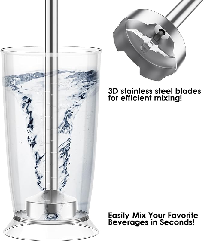 Blackcow Immersion Blender Handheld, Corded Hand Blenders Set 800W, 12 Speed Stick Blender 5 in 1 Stick Emulsifier with Chopper, Whisk and Frother for Soup, Baby Food and Smoothies, Red