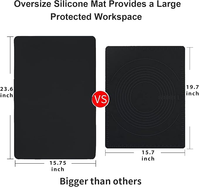 2 Pack Extra Large Silicone Mats for Baking Crafts, Multipurpose Kids Dinner Placemat Desk Countertop Waterproof Protector Heat Insulation Kitchen Pastry Rolling Dough Pad, Black, 23.6 x15.75 Inch