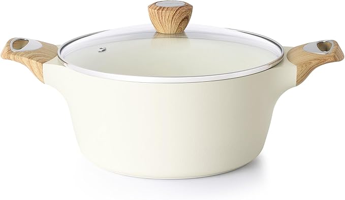 SENSARTE Ceramic Nonstick Stock Pot with Lid, 2.6/4.5/6.6/8.5/11 QT Soup Pot Casserole Pot, Non-toxic Healthy Pasta Pot, Large Cooking Pot Stew Pot, Induction Compatible, PFOA PFAS PTFE Free, White