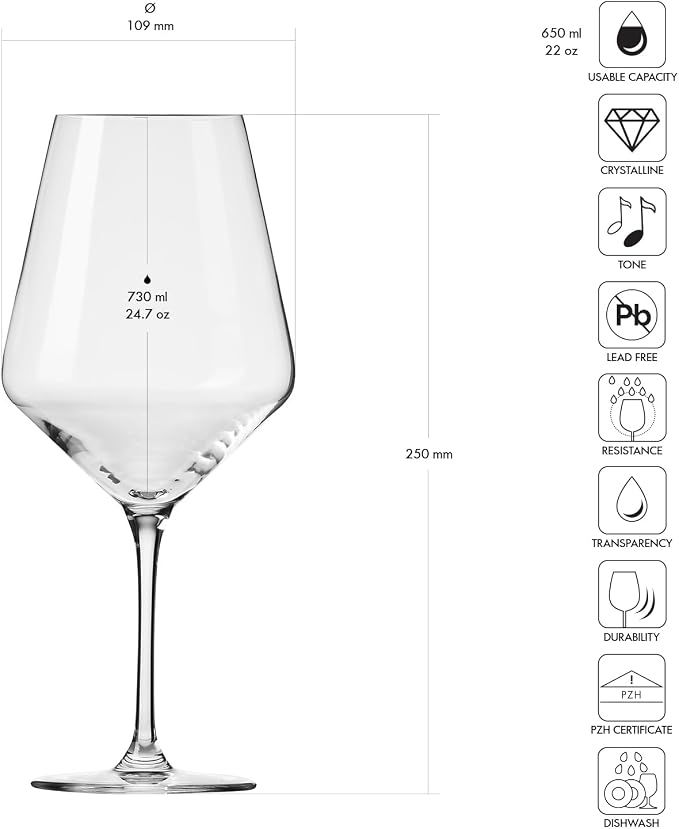 KROSNO Red Wine Glasses Set of 4, 24.7 oz, Avant-Garde Collection | Wine Tumbler, Lead-Free Crystal Glassware, Drinking Glasses, Elegant Cups, Home & Restaurant, Dishwasher Safe