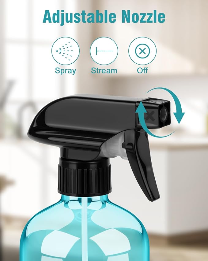 Bontip Glass Spray Bottle 16 oz for Cleaning, Plants (2 Pack, Light Blue) | 16oz refillable light blue spray bottles 2 pack, BPA-free eco glass, With label, Great for cleaners, plant misting, hair care