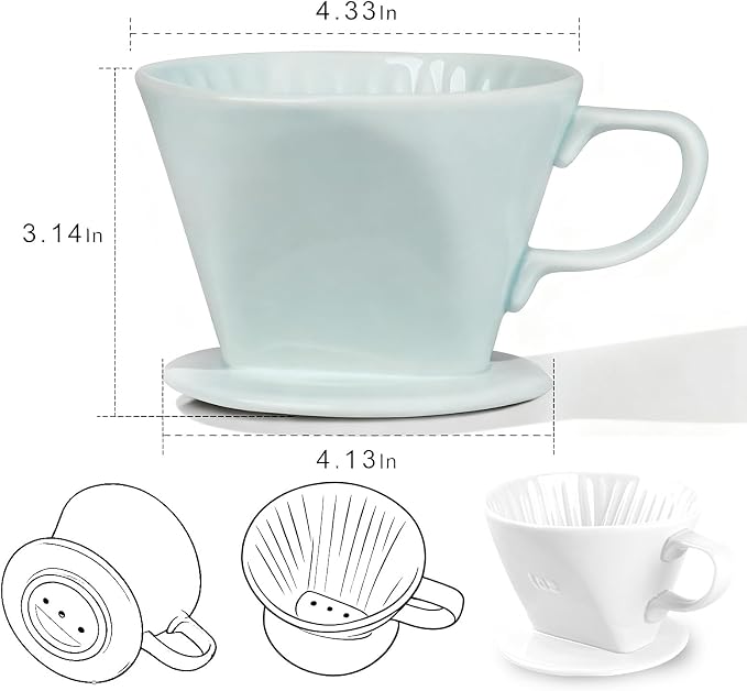 Ceramic Pour Over Coffee Dripper, V-Shaped Coffee Filter Cone | Brews rich, balanced coffee with a 3-hole design for smooth extraction and consistent flavor in every cup.