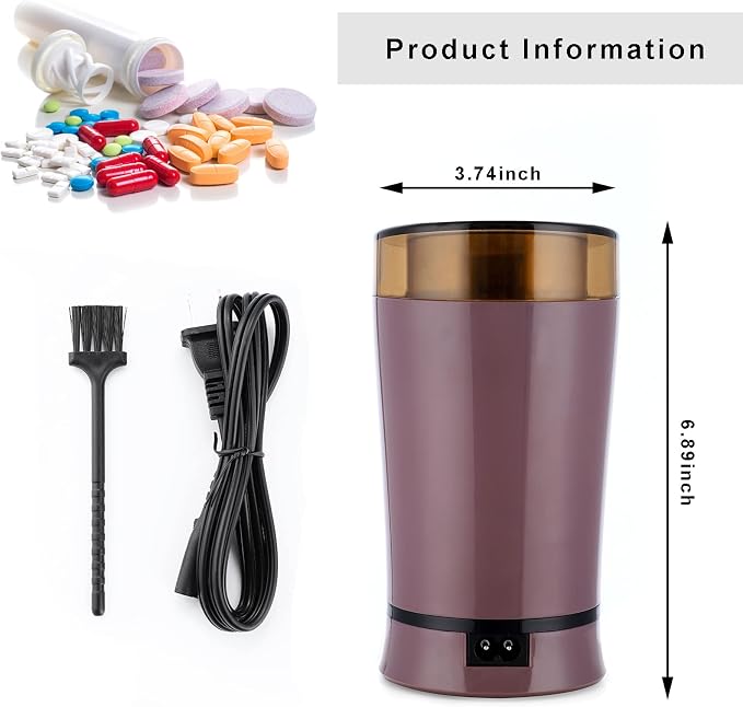 Multifunctional Electric Pill Crusher Grinder- Grind The Medicine and Vitamin or Coffee Beans Tablets of Different Sizes into Fine Powder-Grinder for Feeding Tubes, Children or Pets (Purple2)