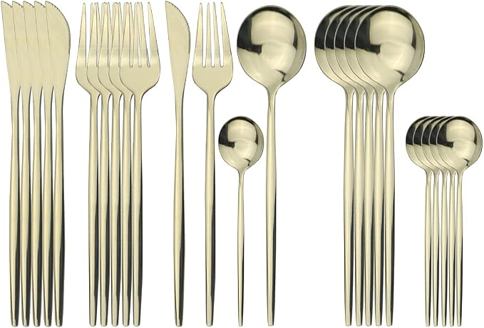Champagne Silverware Set, 24-Piece Stainless Steel Flatware Set Service For 6, Mirror Polished Tableware Cutlery Set Knife Fork And Spoon For Home & Restaurant, Dishwasher Safe