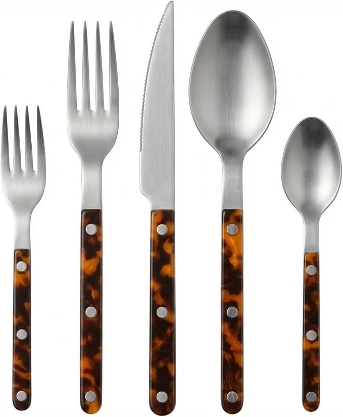 20-Piece Premium Cutlery ABS Handle, Stainless Steel Flatware Set Tortoise | Includes Forks, Knives, Spoons & Teaspoons, Complete Dining Set Perfect for Everyday Meals Dinner Parties & Special Occasions