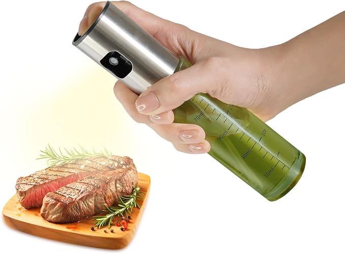 Oil Sprayer for Cooking, 3.5 OZ Olive Oil Dispenser Bottle for Kitchen Gadgets, Food, Air Fryer, Salad, Vinegar, BBQ, Stainless Steel Pump for Mist Spray, Glass Metarial Mister, Green
