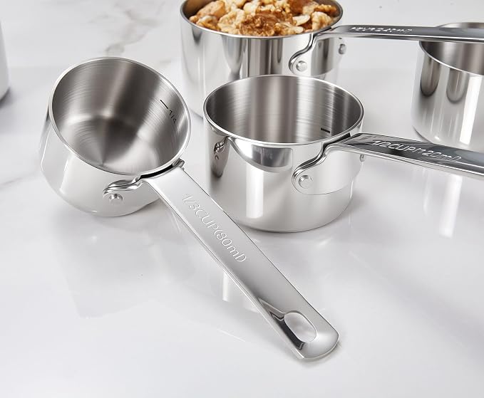 Premium 18/10 Measuring Cup Set (Silver, 5PC Measuring Cups) | 18/10 Stainless Steel Measuring Cup Set; 1/4, 1/3, 1/2, 2/3 and 1 Cup; Upscale, Stackable, Dishwasher Safe.
