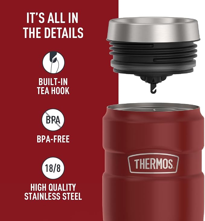 THERMOS Stainless King Stainless Steel Tumbler, 16oz, Rustic Red | Vacuum-Insulated Coffee Tumbler for Hot & Cold Drinks, For Commuting & Traveling